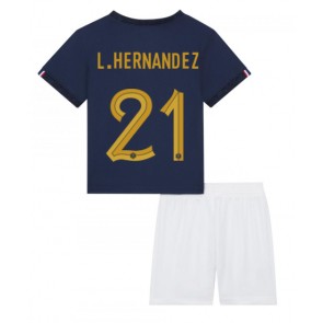 Frankrig Lucas Hernandez #21 Replika Babytøj Hjemmebanesæt Børn VM 2022 Kortærmet (+ Korte bukser)